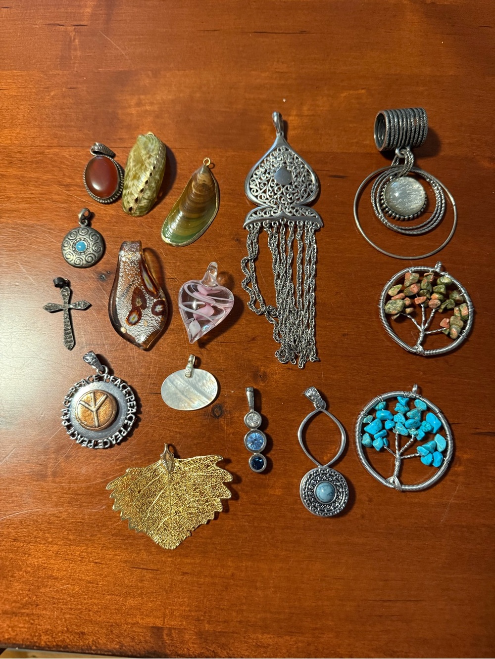 Mixed Silver-Tone and Turquoise Tree of Life Pendant Collection - Unbranded